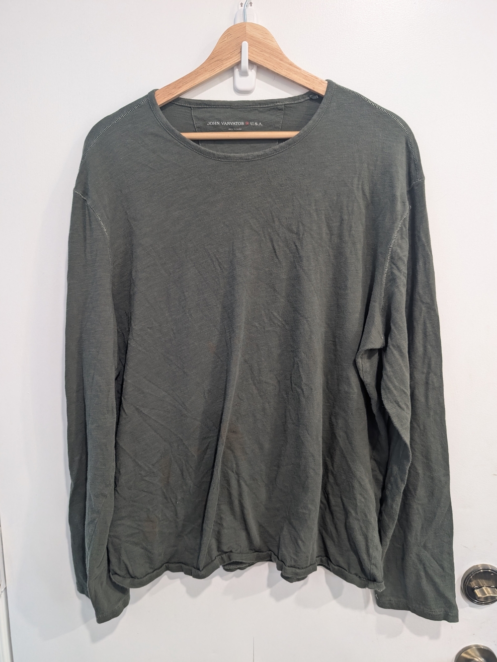 John Varvatos USA Men's Army Green Long-Sleeve Crew Shirt Size XL